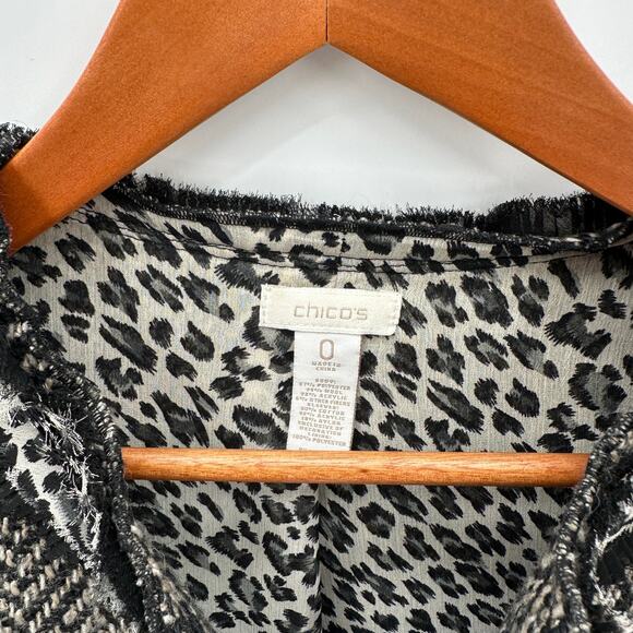 Chico’s Herringbone Tweed Wool Blend Blazer Jacket with Leopard Trim // S - Picture 5 of 12